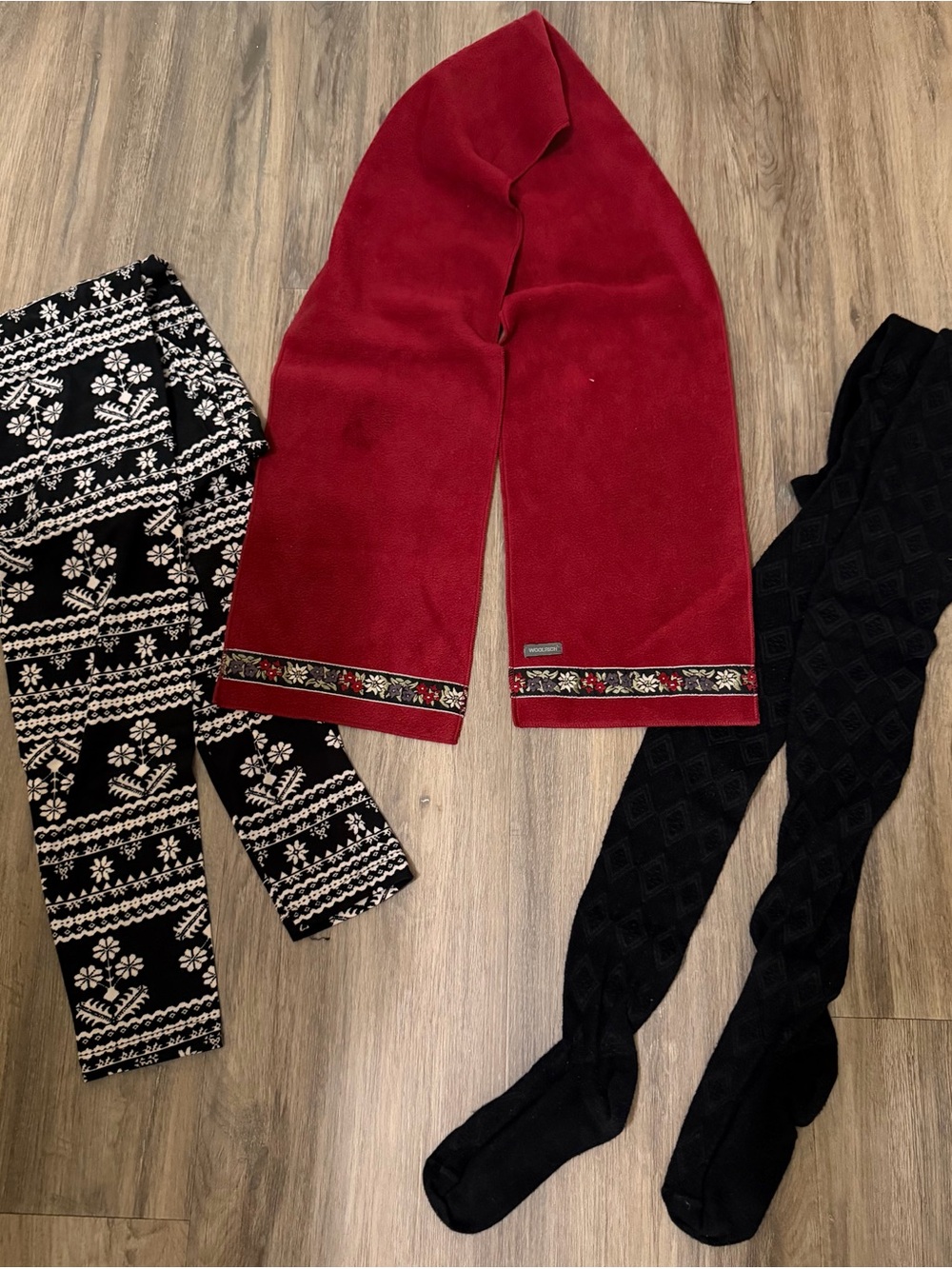 Kids Cozy Red Fleece Hooded Scarf with Embroidered Trim
